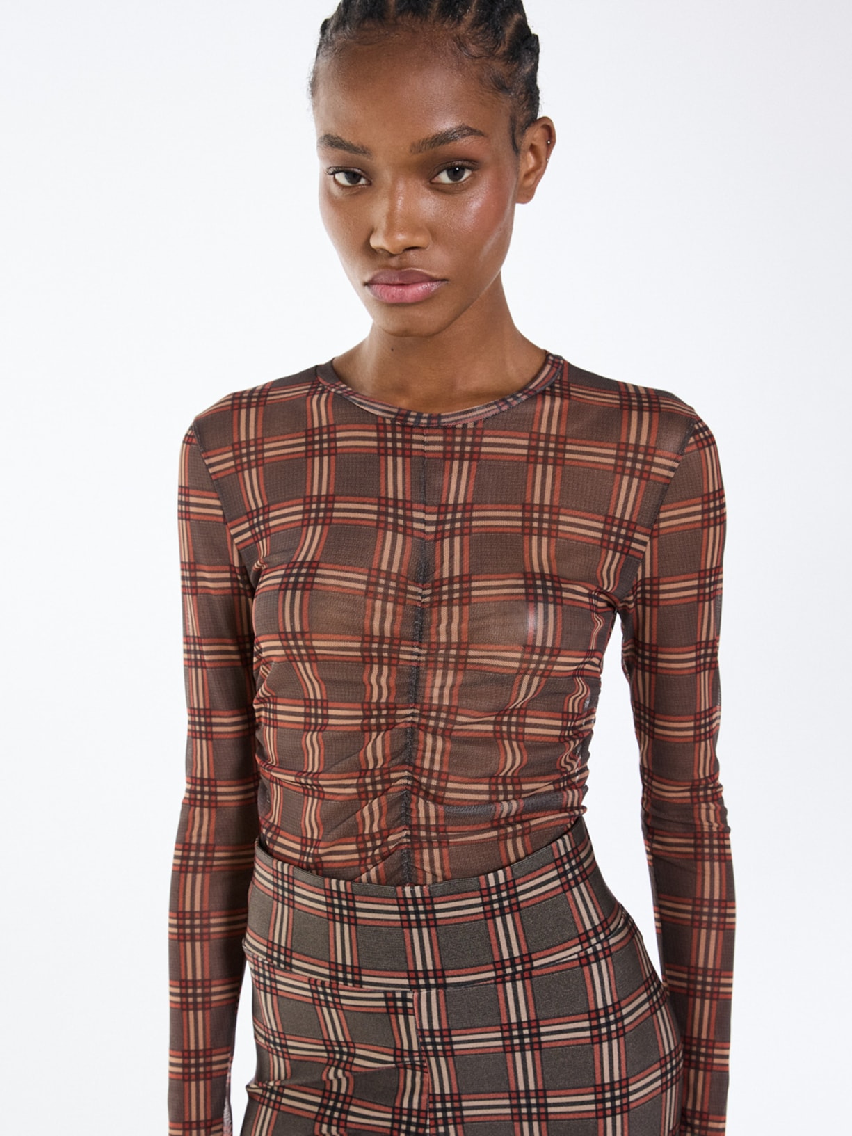 Blusa Feminina Tule Scotland Manga Longa I26 Marrom Mixed