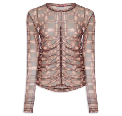 Blusa Feminina Tule Scotland Manga Longa I26 - Marrom