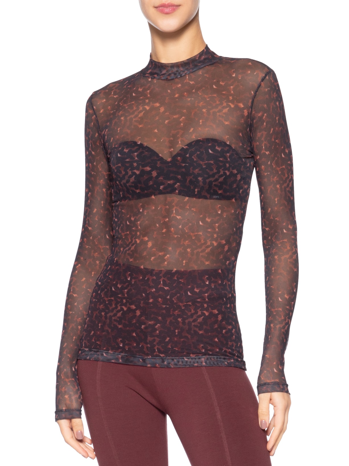 Blusa Feminina Tule Segunda Pele Textura Bean Col Marrom Animale