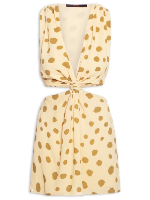 Blusa Feminina Túnica De Georgette Estampada Com Recorte - Bege