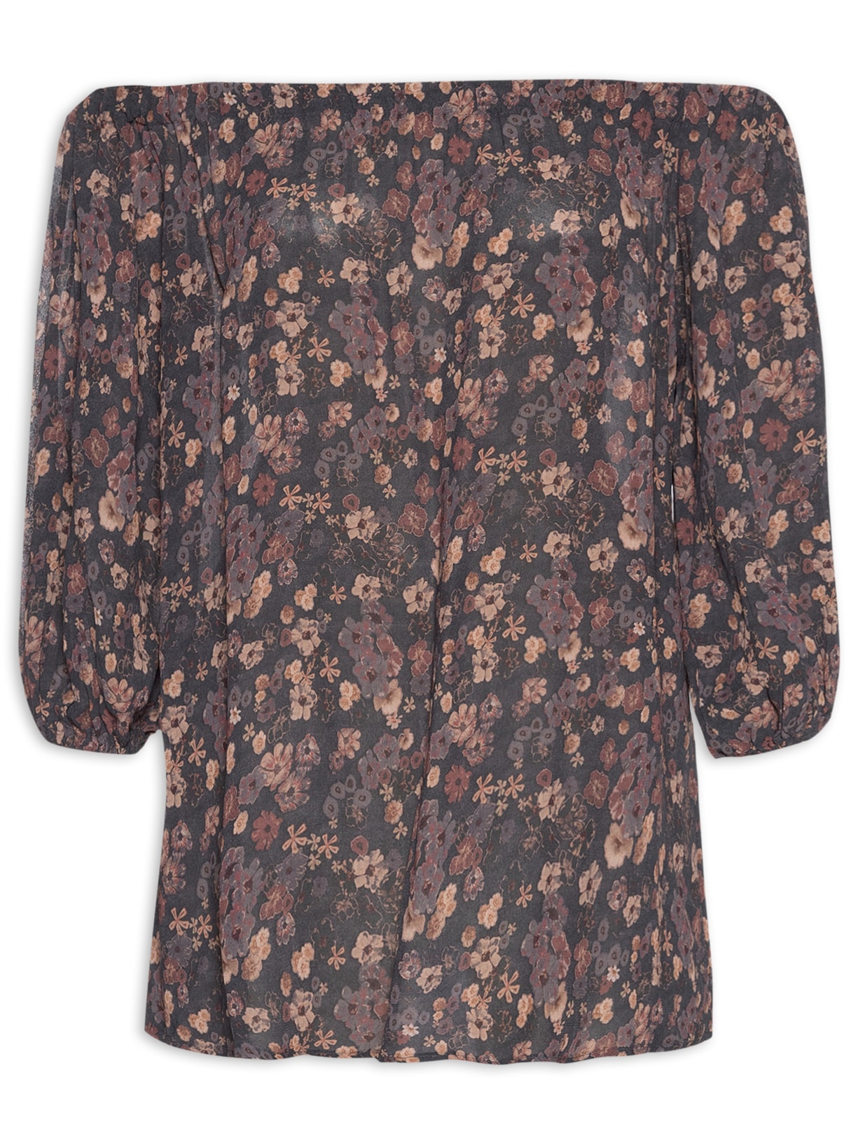 Blusa Feminina Túnica Ombro a Ombro Estampa Lush Mix - Cinza