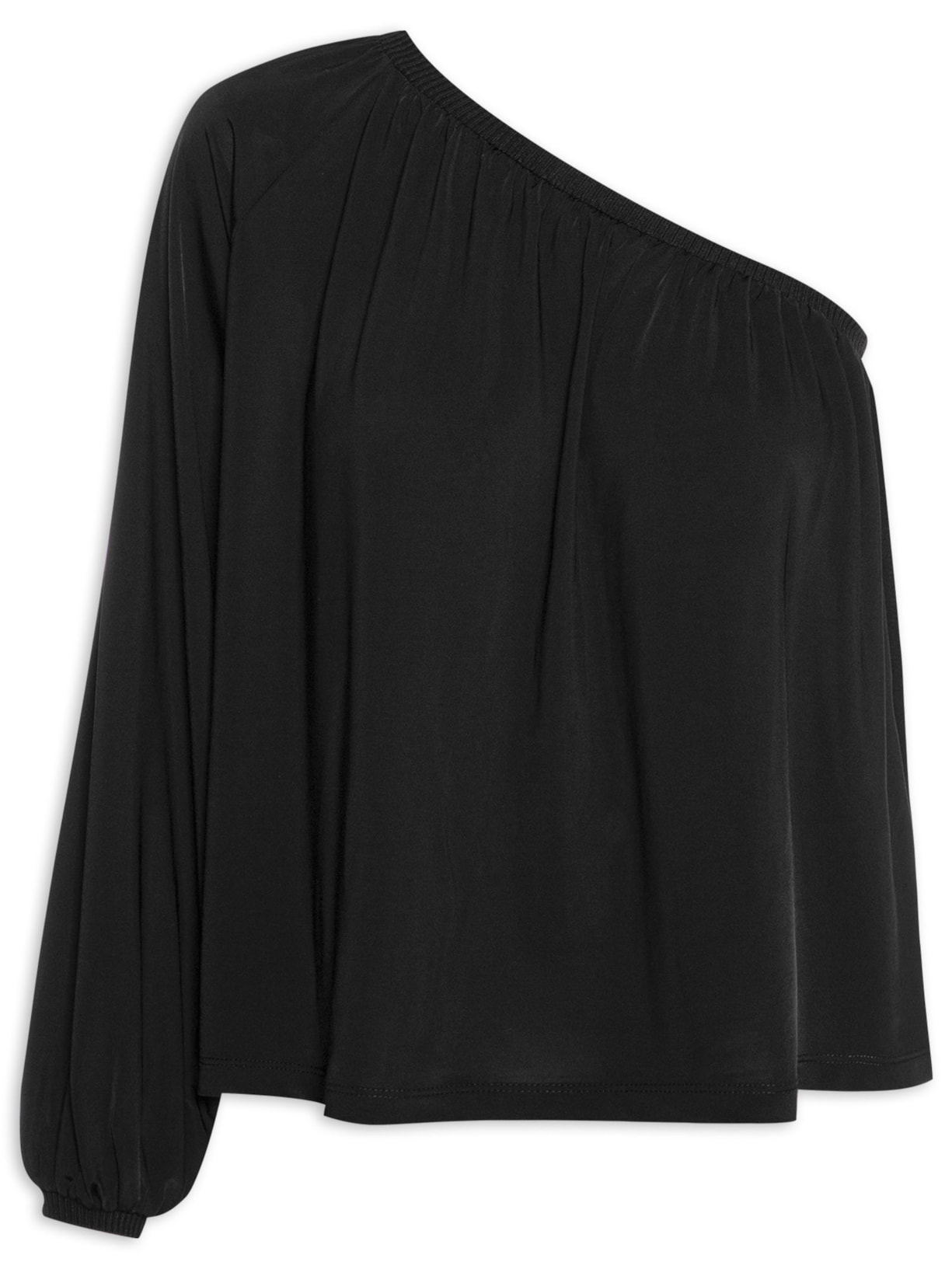Blusa Feminina Um Ombro Detalhe Tricot - Preto