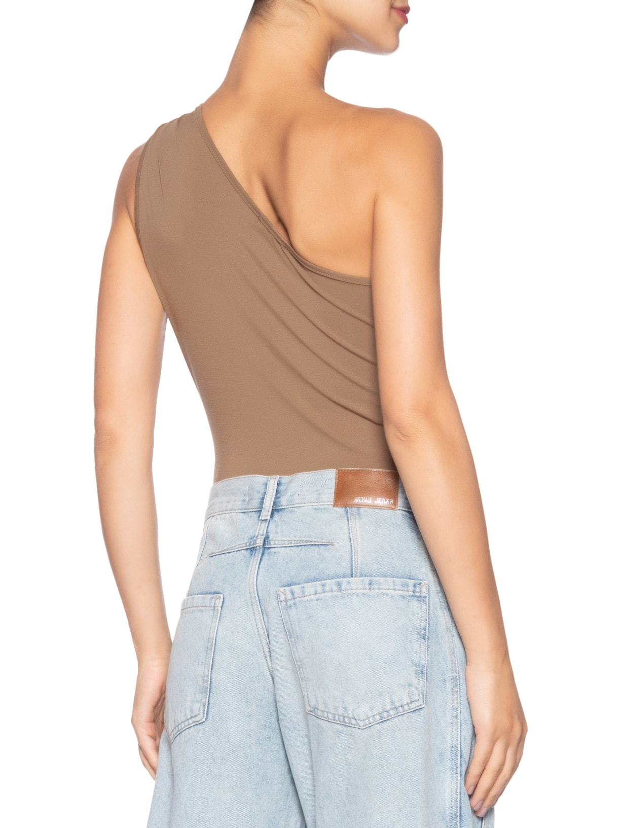 Blusa Feminina Um Ombro Só Com Metal Bege Market 33