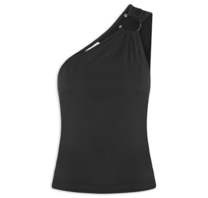 Blusa Feminina Um Ombro Só Com Metal - Preto