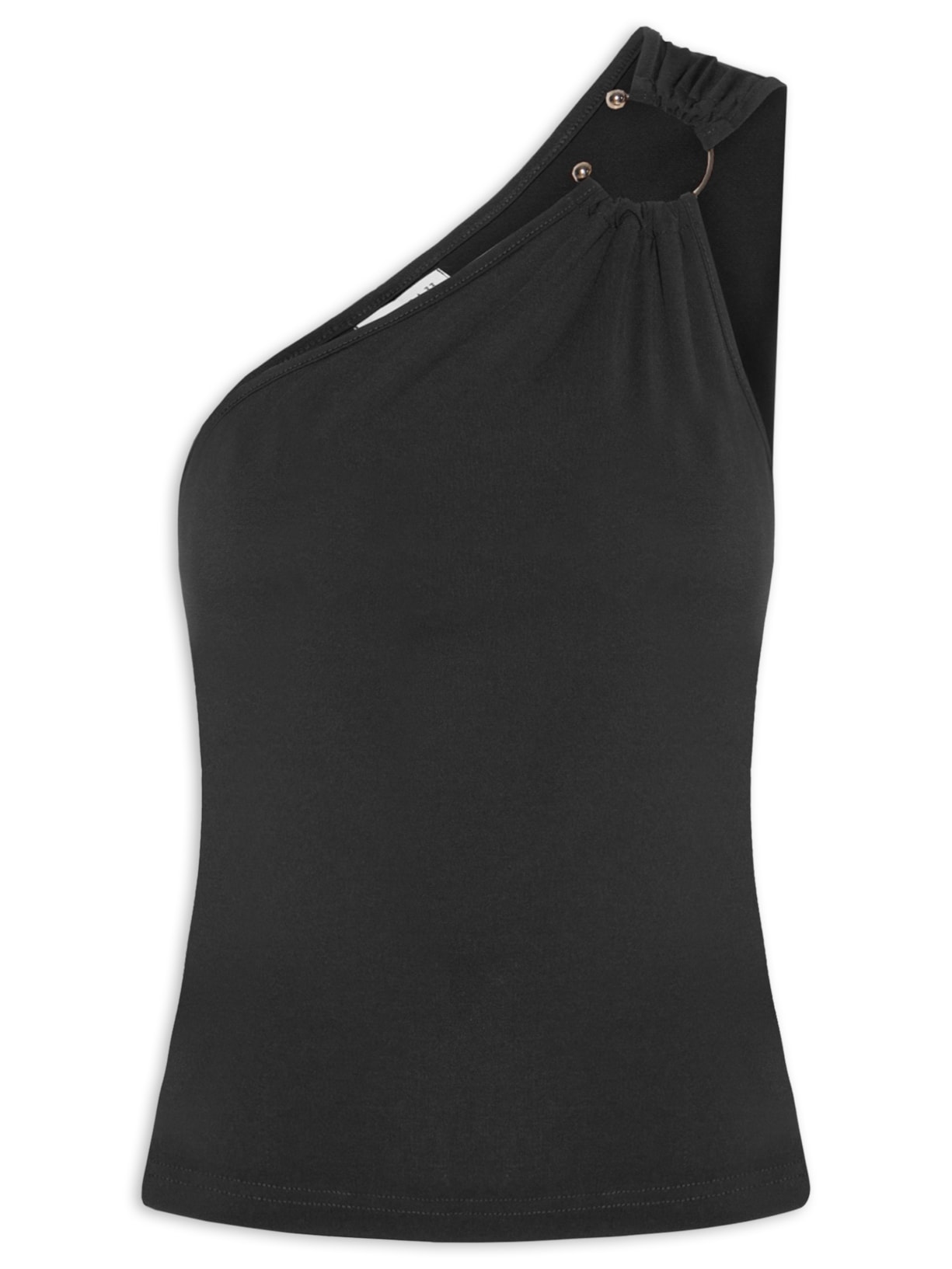 Blusa Feminina Um Ombro Só Com Metal - Preto