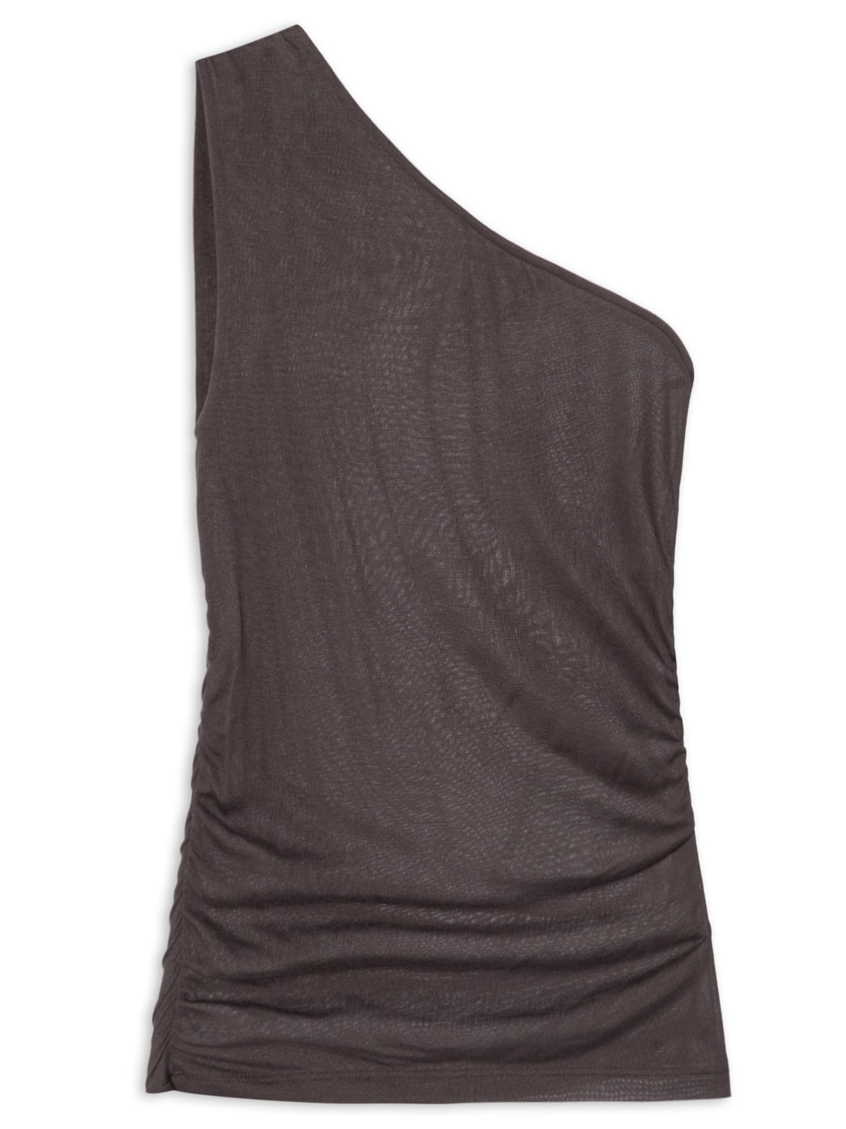 Blusa Feminina Um Ombro Só Drapeado Lateral - Marrom