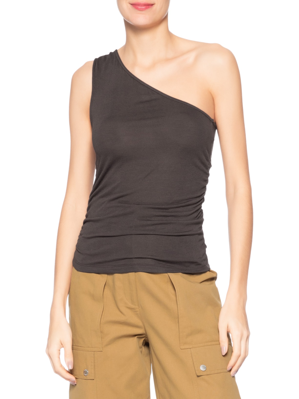 Blusa Feminina Um Ombro Só Drapeado Lateral Marrom Animale Jeans