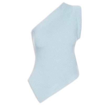 Blusa Feminina Um Ombro Só Em Tricot - Azul