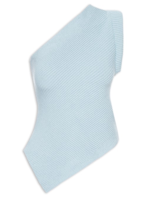 Blusa Feminina Um Ombro Só Em Tricot - Azul