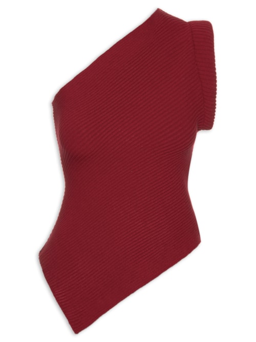 Blusa Feminina Um Ombro Só Em Tricot - Vermelho