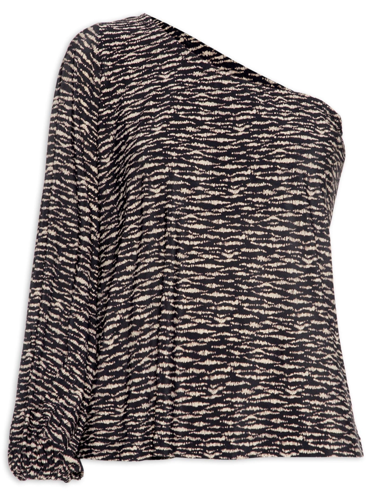 Blusa Feminina Um Ombro Só Estampa Trace Preto Maria Filó