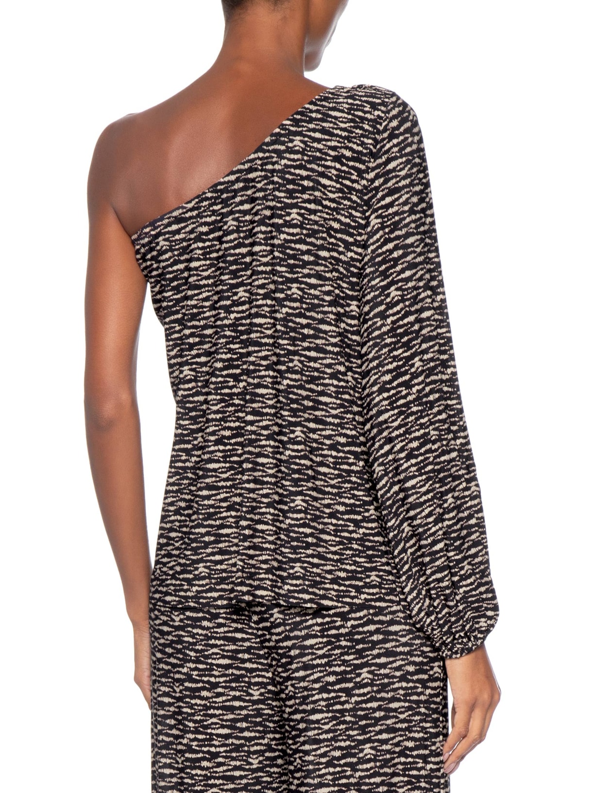 Blusa Feminina Um Ombro Só Estampa Trace Preto Maria Filó