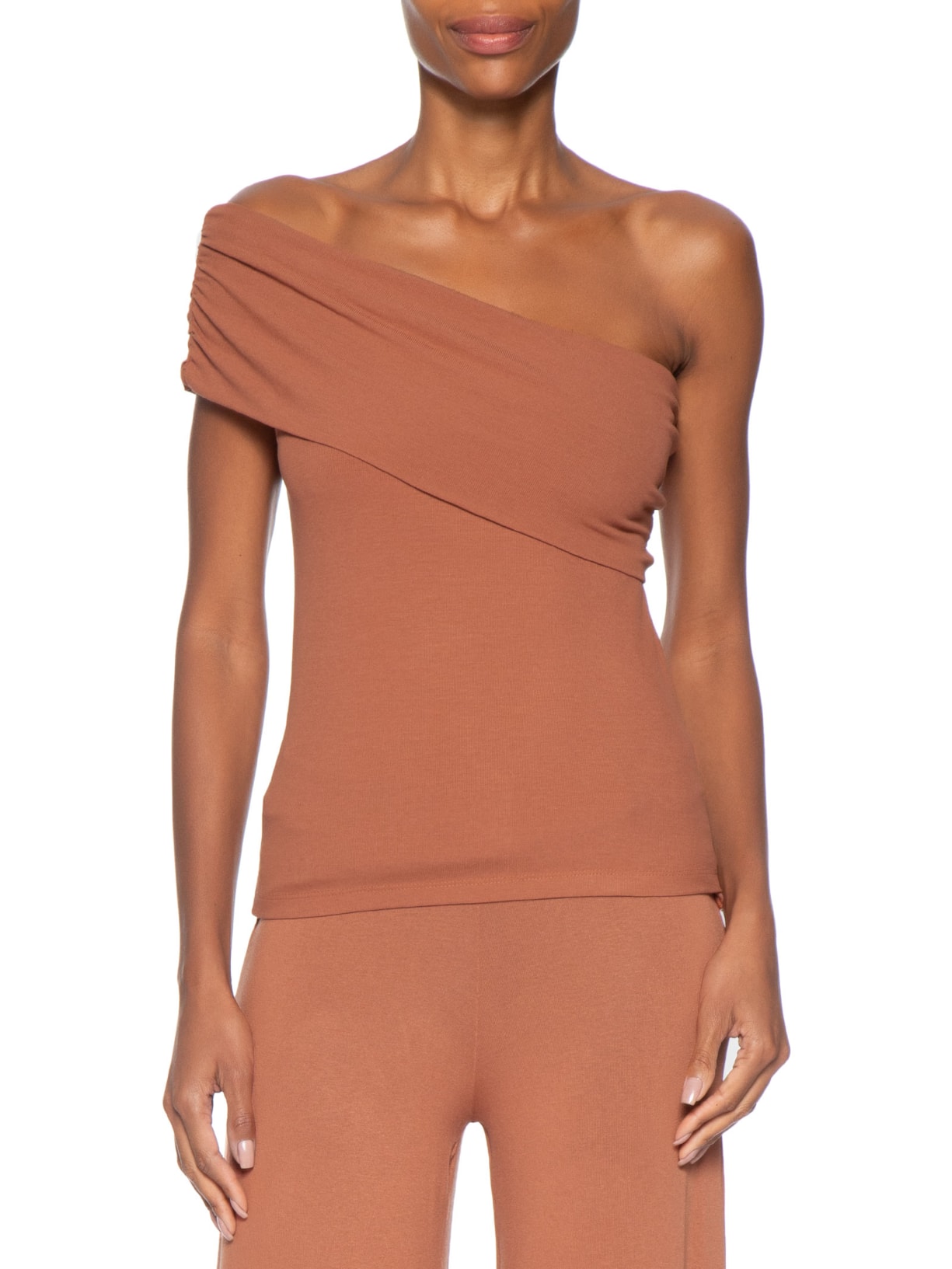 Blusa Feminina Um Ombro Só Marrom Maria Filó