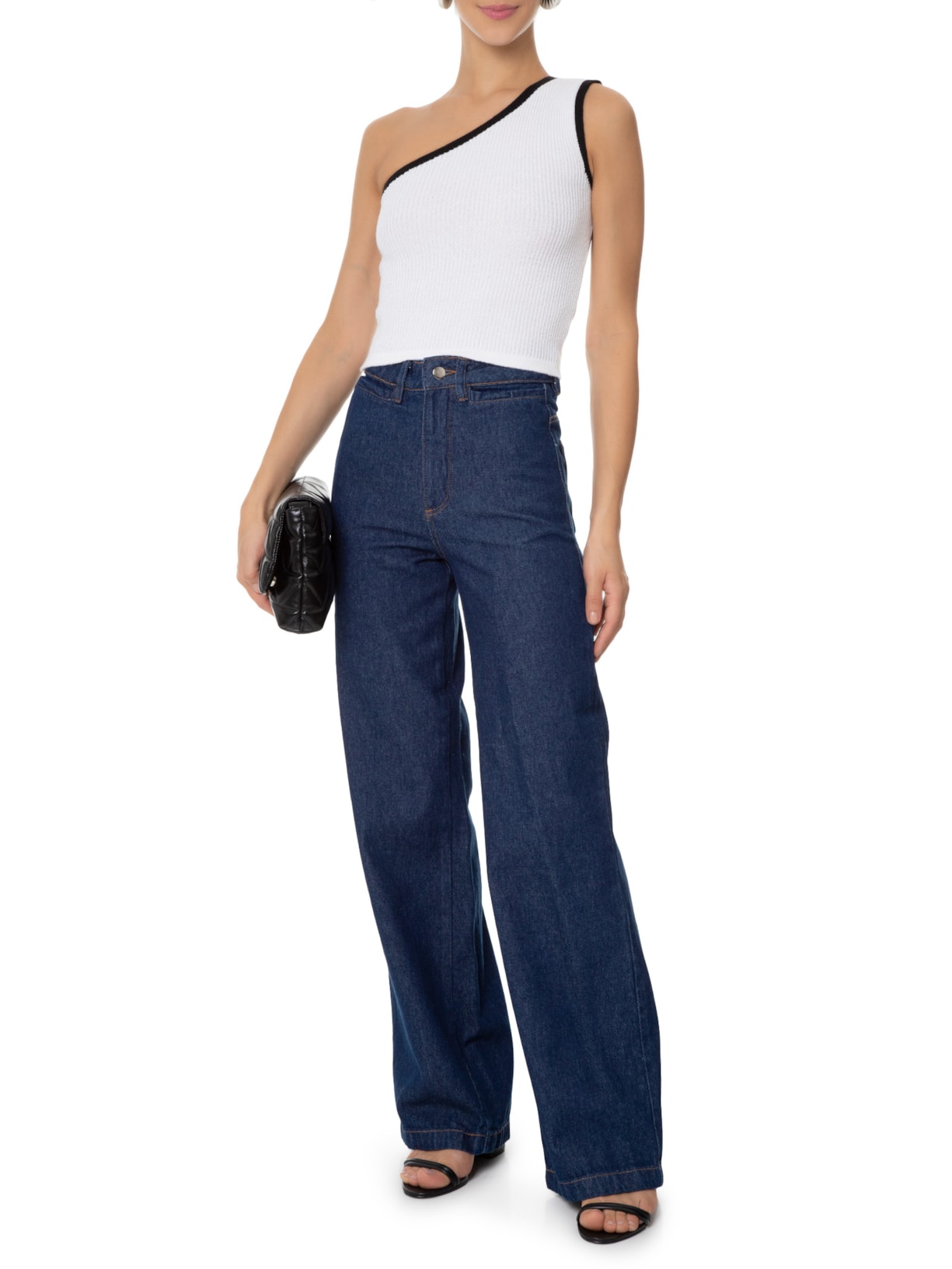 Blusa Feminina Um Ombro Só Tricot Branco '2Essential