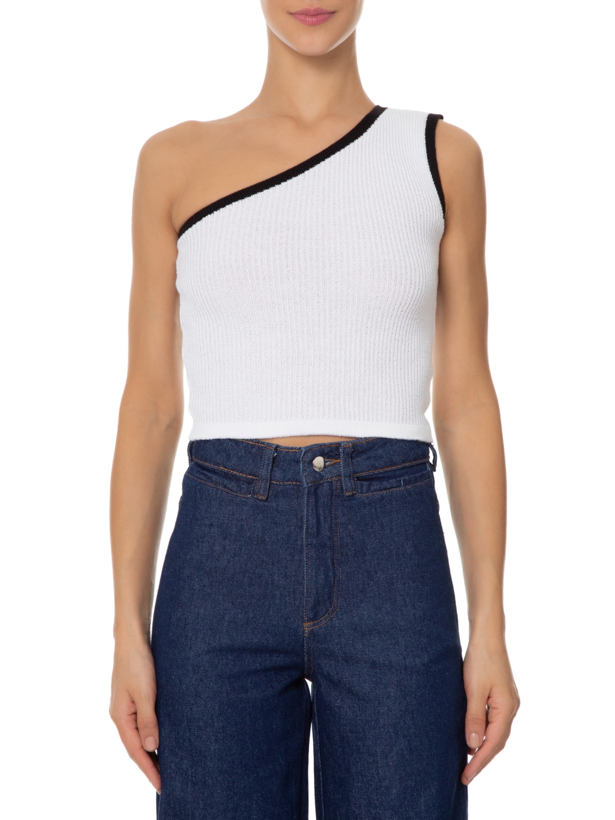 Blusa Feminina Um Ombro Só Tricot Branco '2Essential