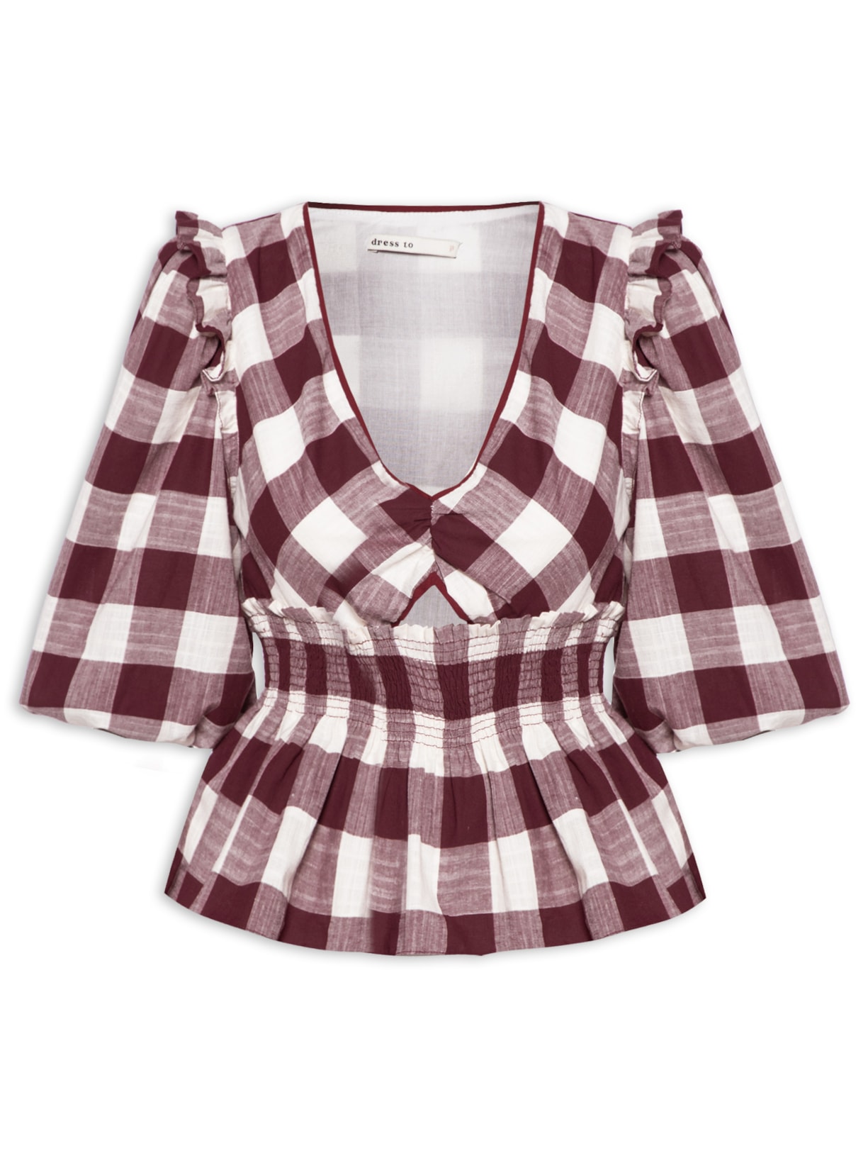 Blusa Feminina Xadrez Com Babado - Vermelho