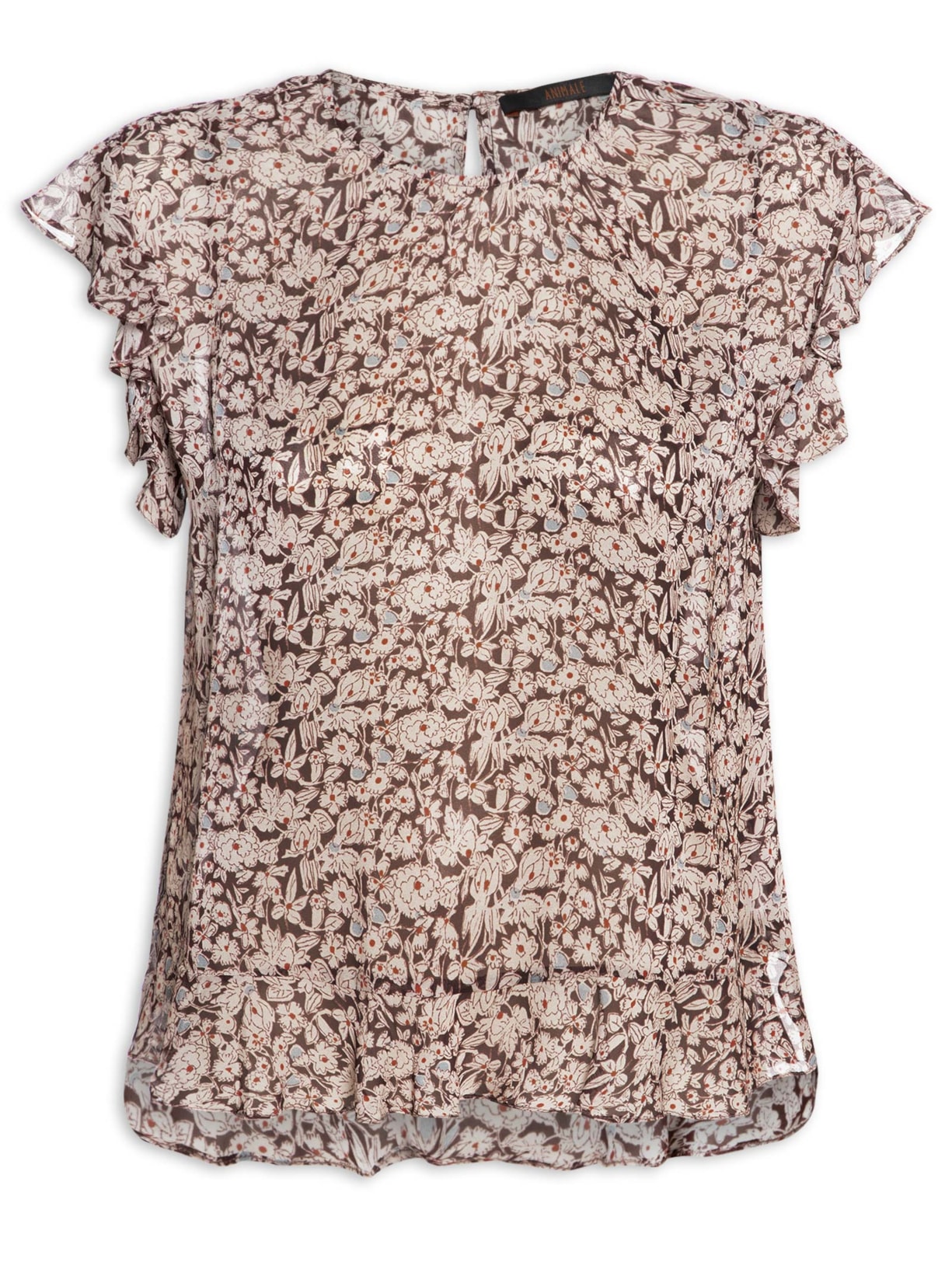 Blusa Feminino De Georgette Leve Estampa Babados - Marrom