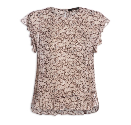 Blusa Feminino De Georgette Leve Estampa Babados - Marrom