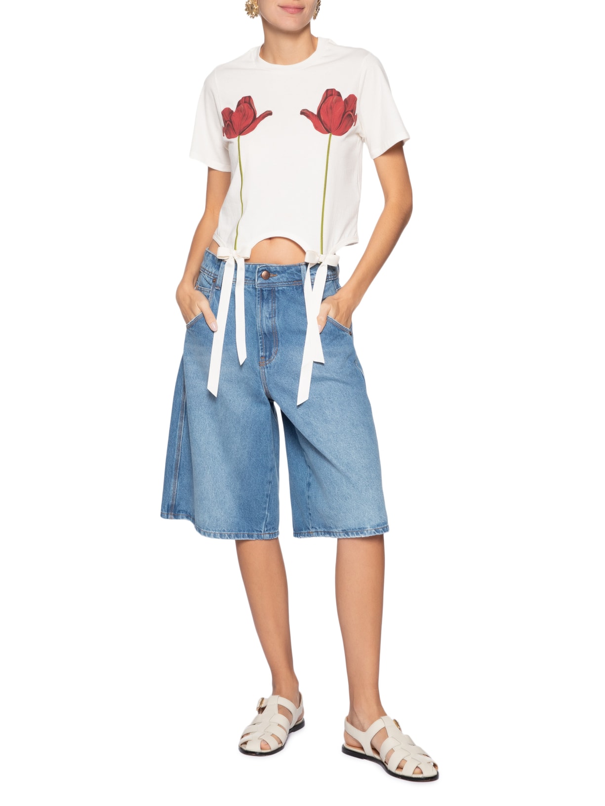 Blusa Feminino Laço De Flor Branco Farm