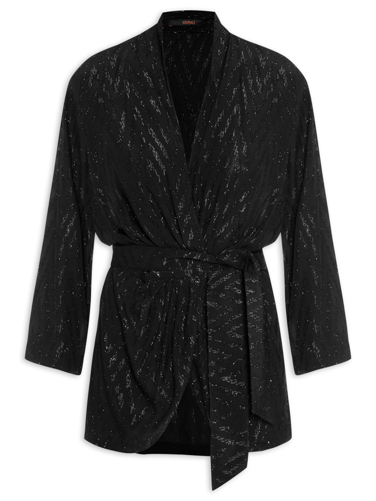 Blusa Feminino Transpasse Manga Longa Lurex Zigzag - Preto