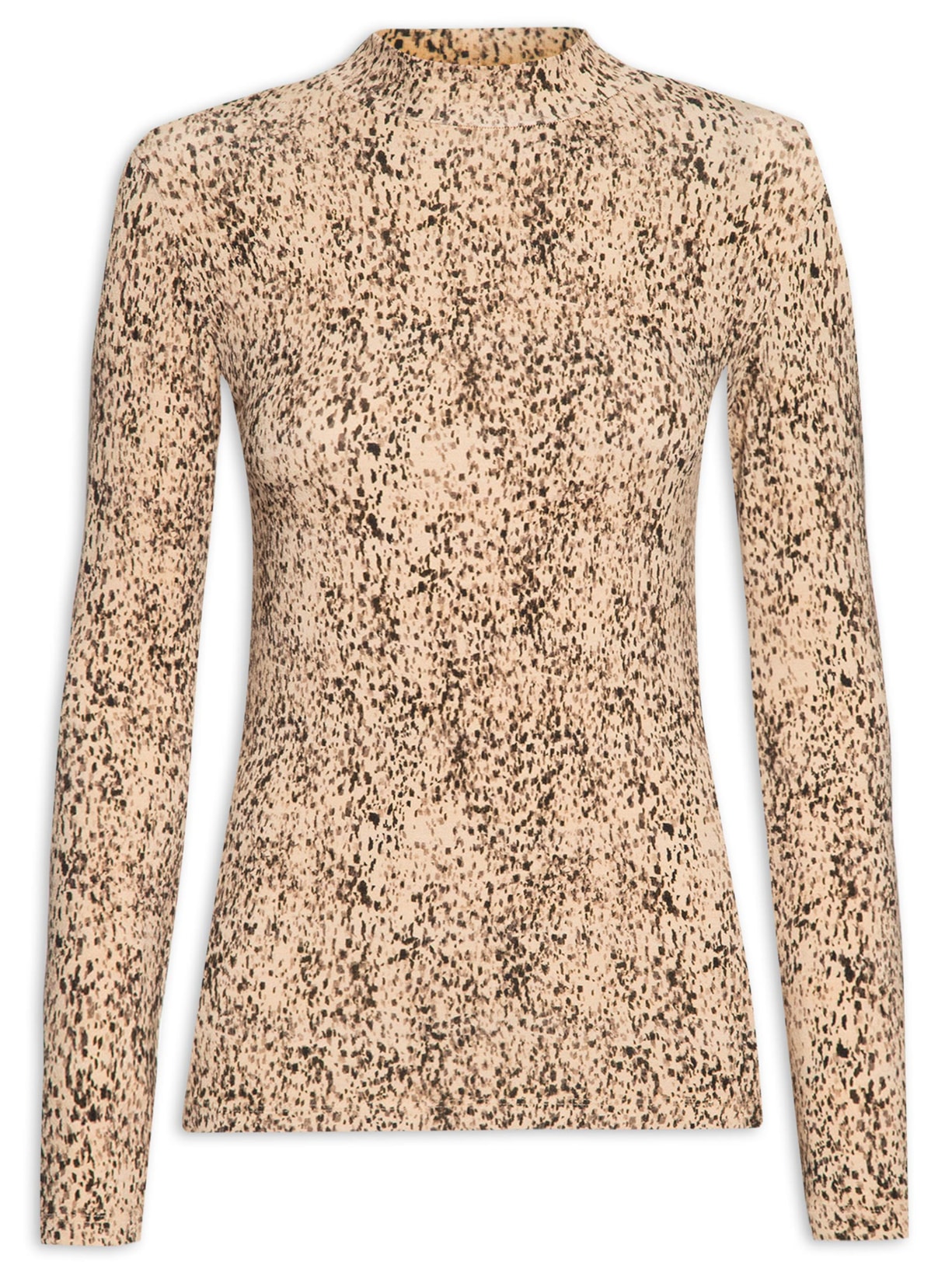 Blusa Gola Alta Manga Longa Estampa Textura Papéis - Marom