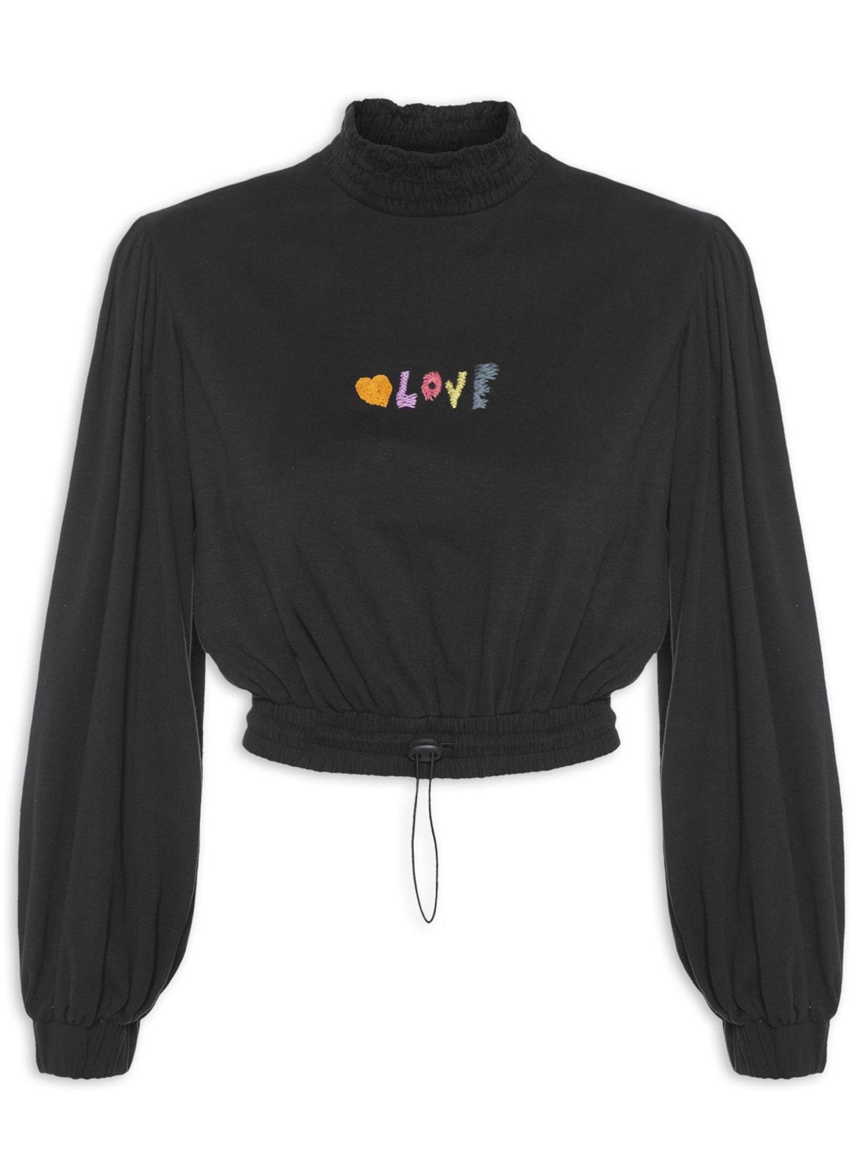 Blusa Gola Lastex Bordado Love Preto Dress To