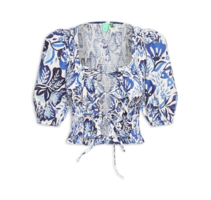 Blusa Lastex Manga Paraíso De Flor - Branco