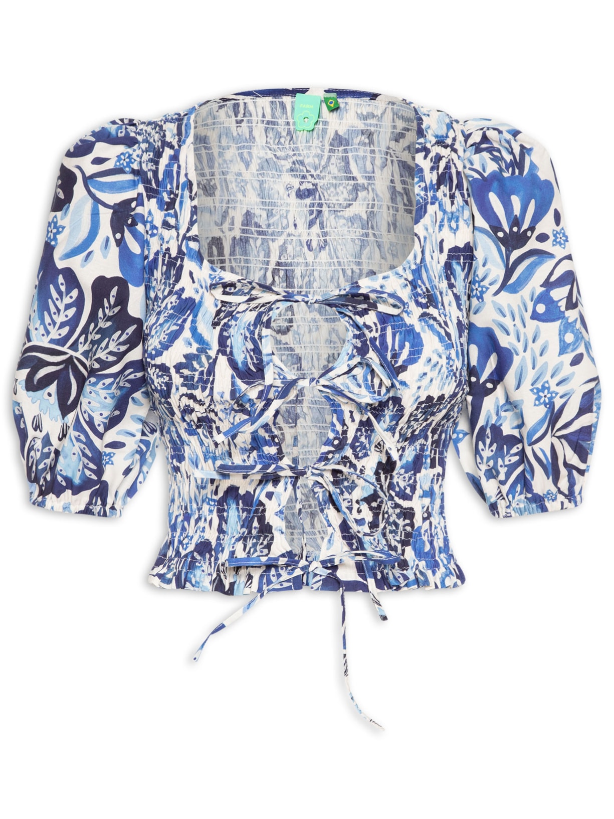 Blusa Lastex Manga Paraíso De Flor - Branco