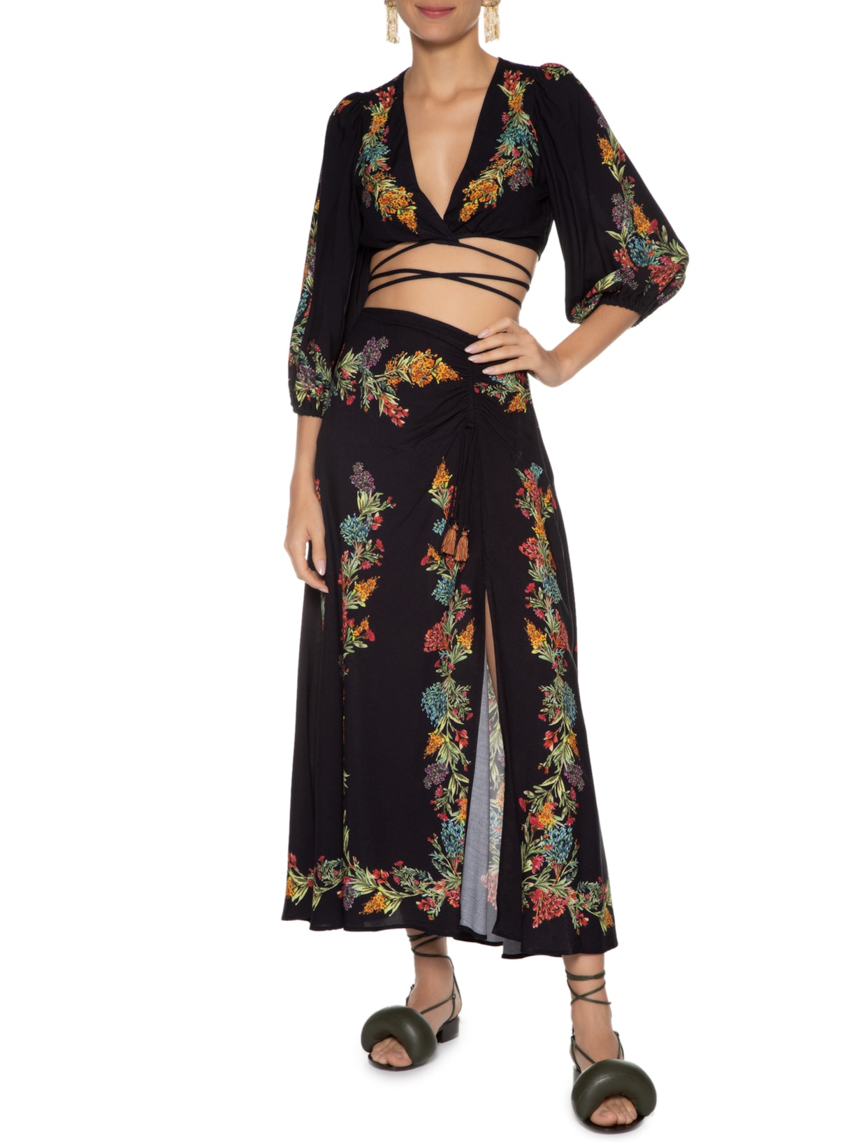 Blusa Louise Floral Farm Preto Farm