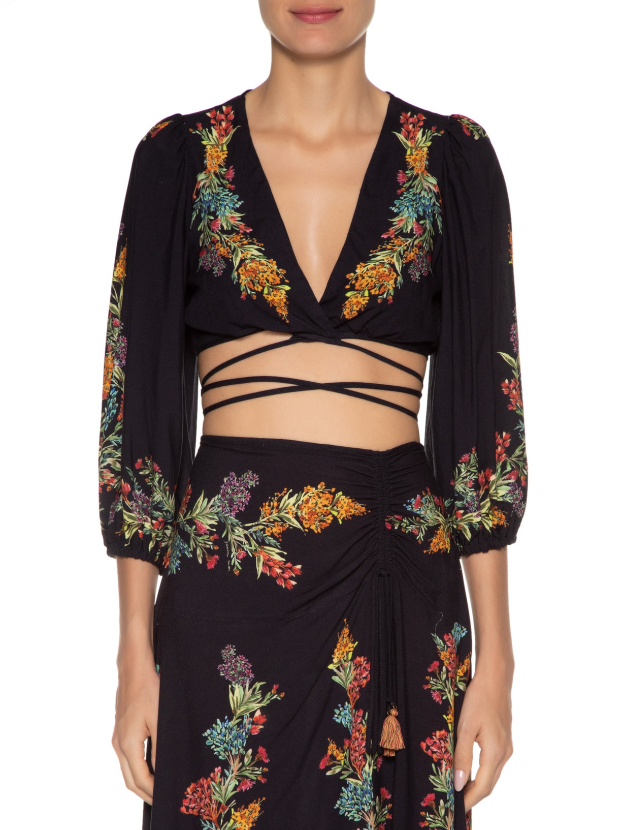 Blusa Louise Floral Farm Preto Farm