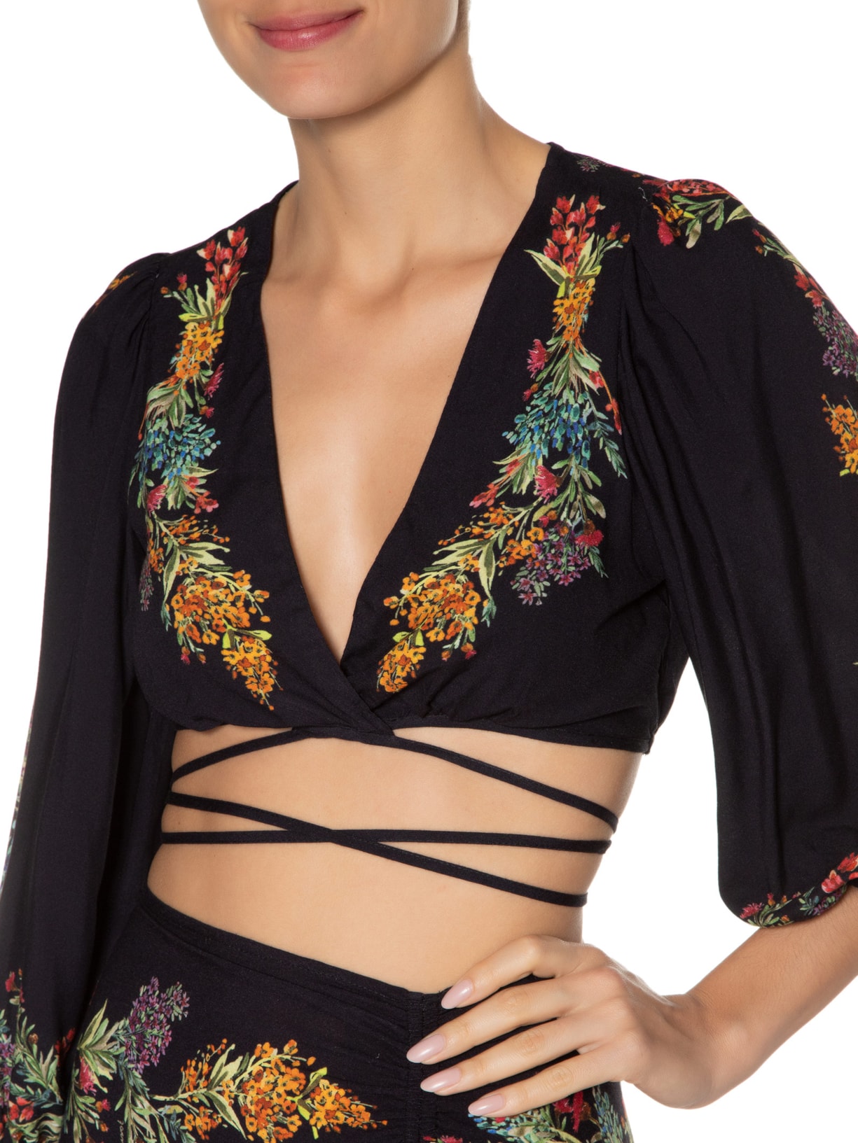 Blusa Louise Floral Farm Preto Farm