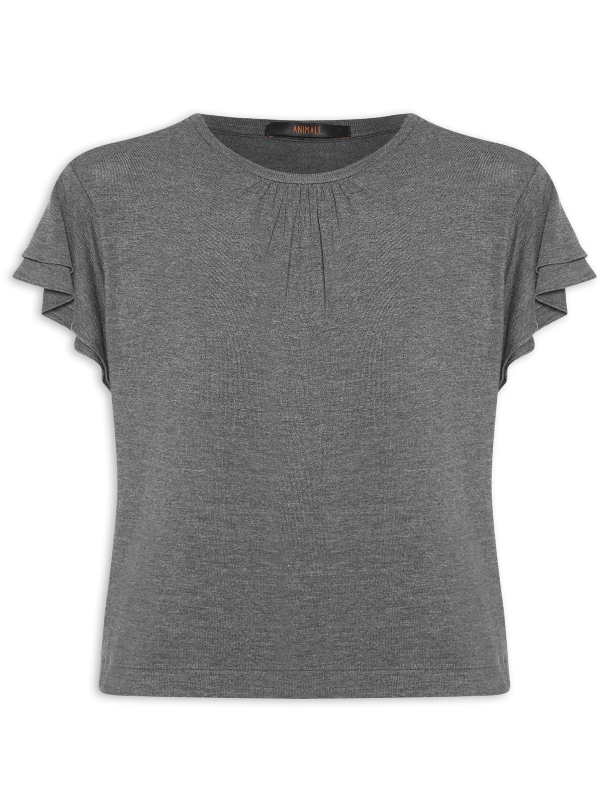 Blusa Manga Babado Tricot Mescla - Cinza