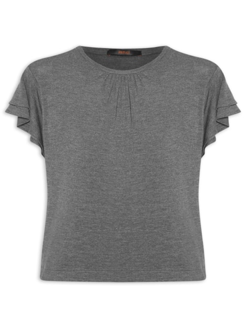 Blusa Manga Babado Tricot Mescla - Cinza