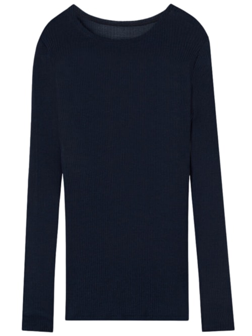 Blusa Manga Comprida Com Decote Amplo Em Lã e Seda - Azul