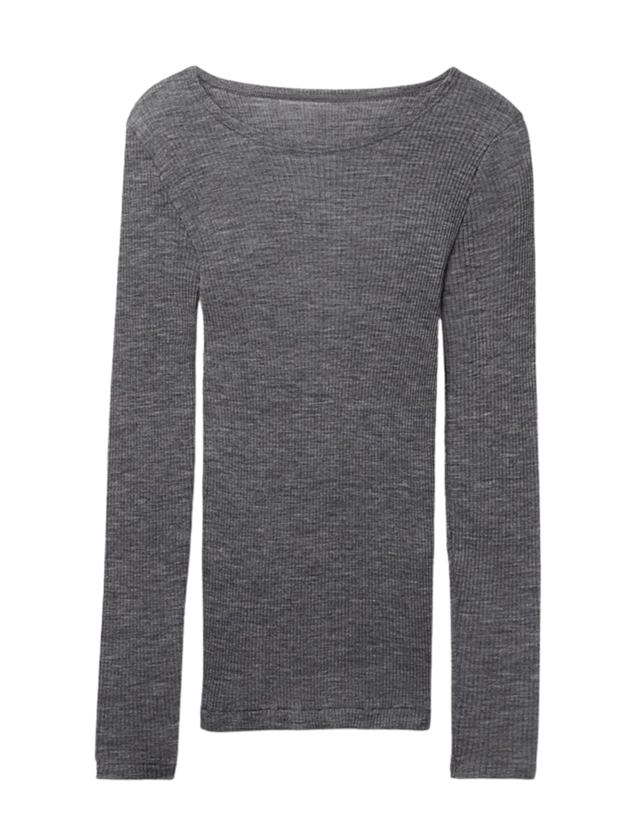 Blusa Manga Comprida Com Decote Amplo Em Lã e Seda - Cinza