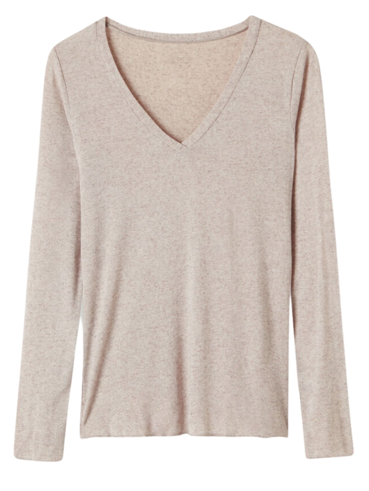 Blusa Manga Comprida Decote Em v Com Cashmere - Bege