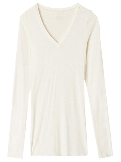 Blusa Manga Comprida Decote Em v Com Cashmere - Off-White