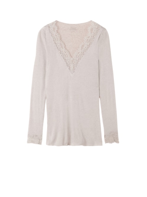 Blusa Manga Comprida Em Cashmere - Bege