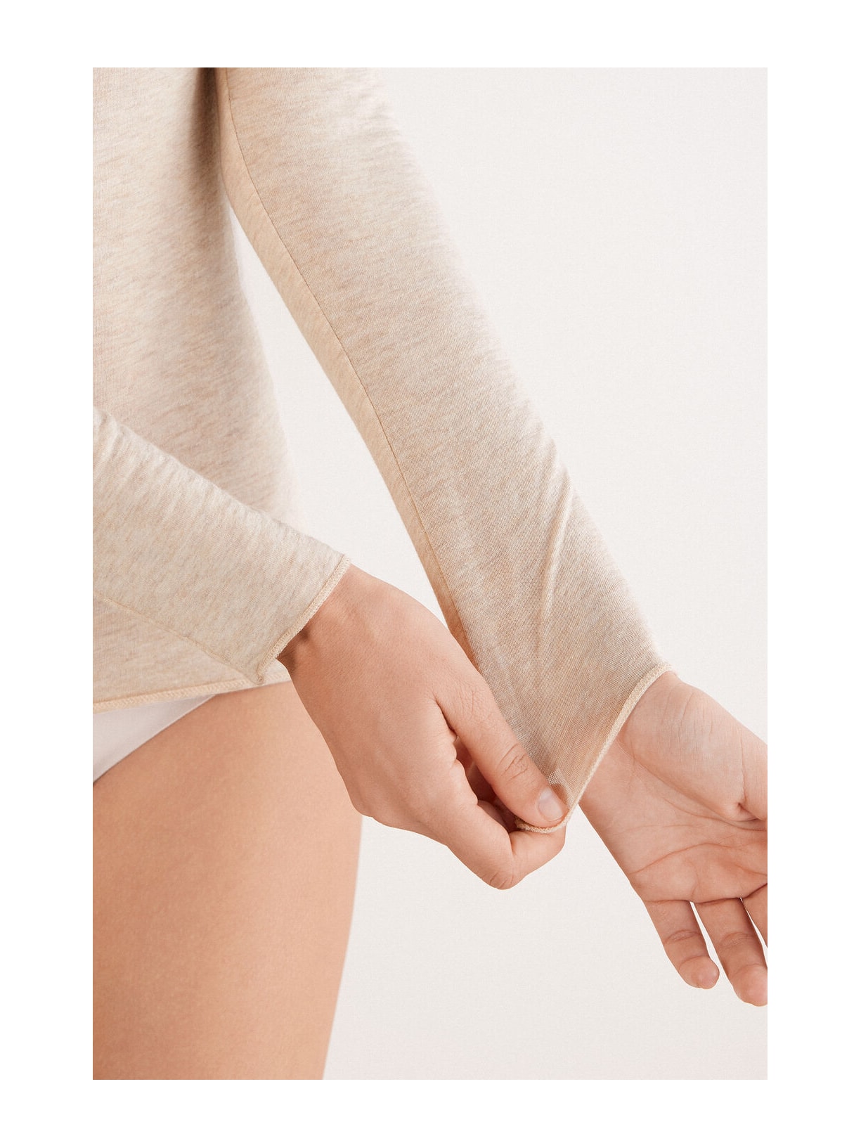 Blusa Manga Comprida Em Cashmere Com Decote Em v Bege Intimissimi