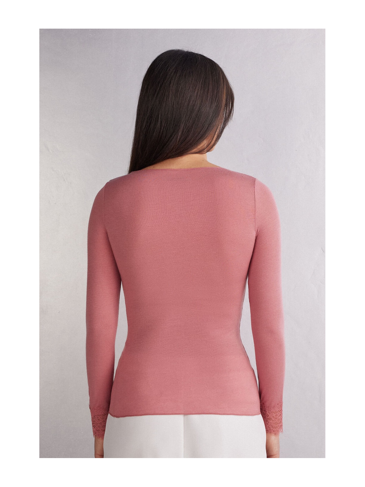 Blusa Manga Comprida Em Cashmere Ultraleve e Renda Rosa Intimissimi