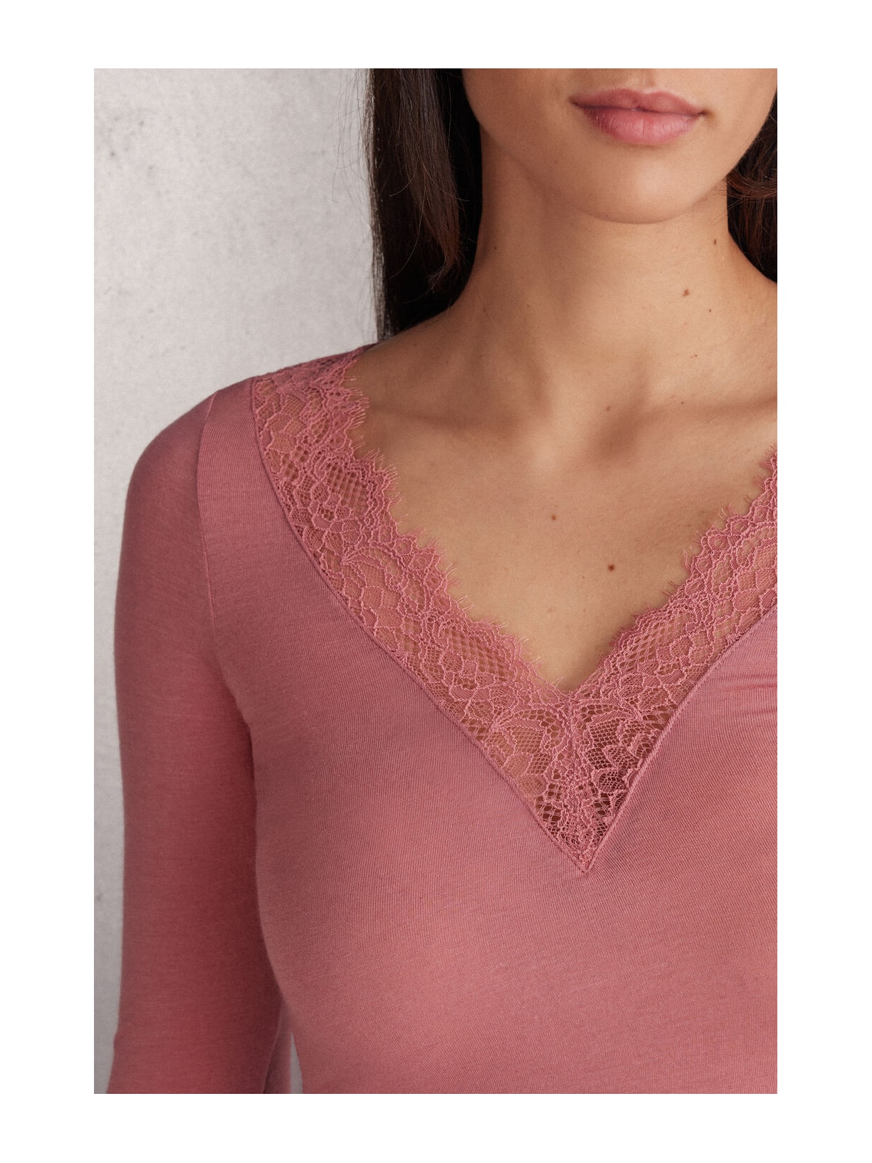 Blusa Manga Comprida Em Cashmere Ultraleve e Renda Rosa Intimissimi
