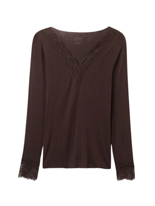 Blusa Manga Comprida Em Cashmere Ultraleve - Marrom