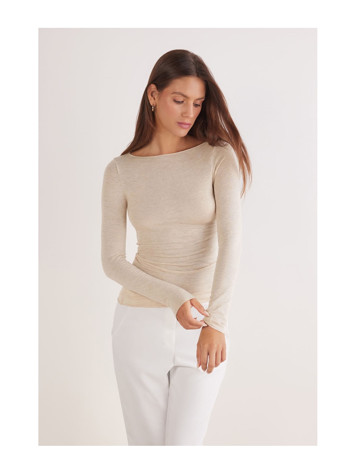 Blusa Manga Comprida Em Cashmere Ultralight Bege Intimissimi