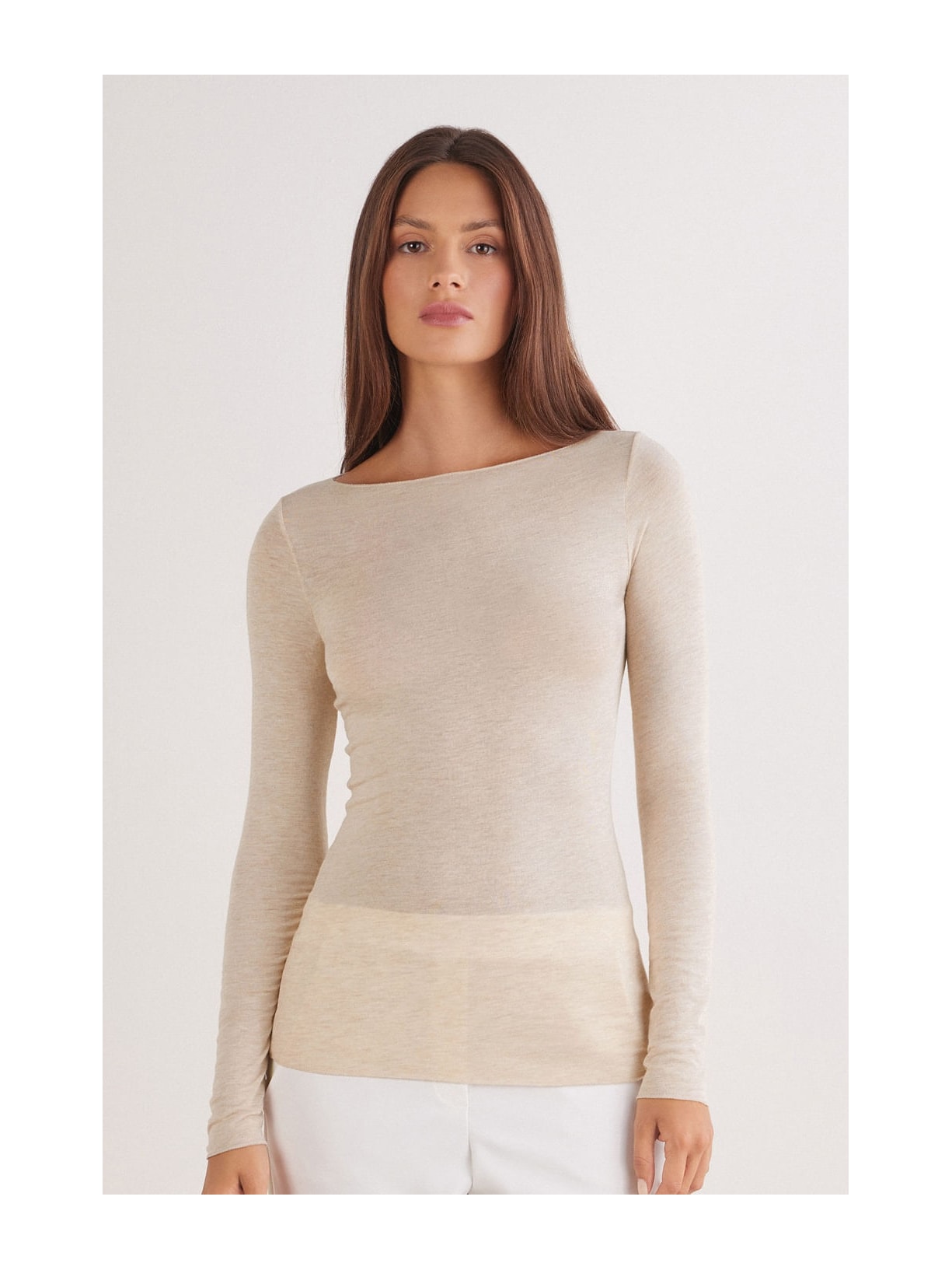 Blusa Manga Comprida Em Cashmere Ultralight Bege Intimissimi