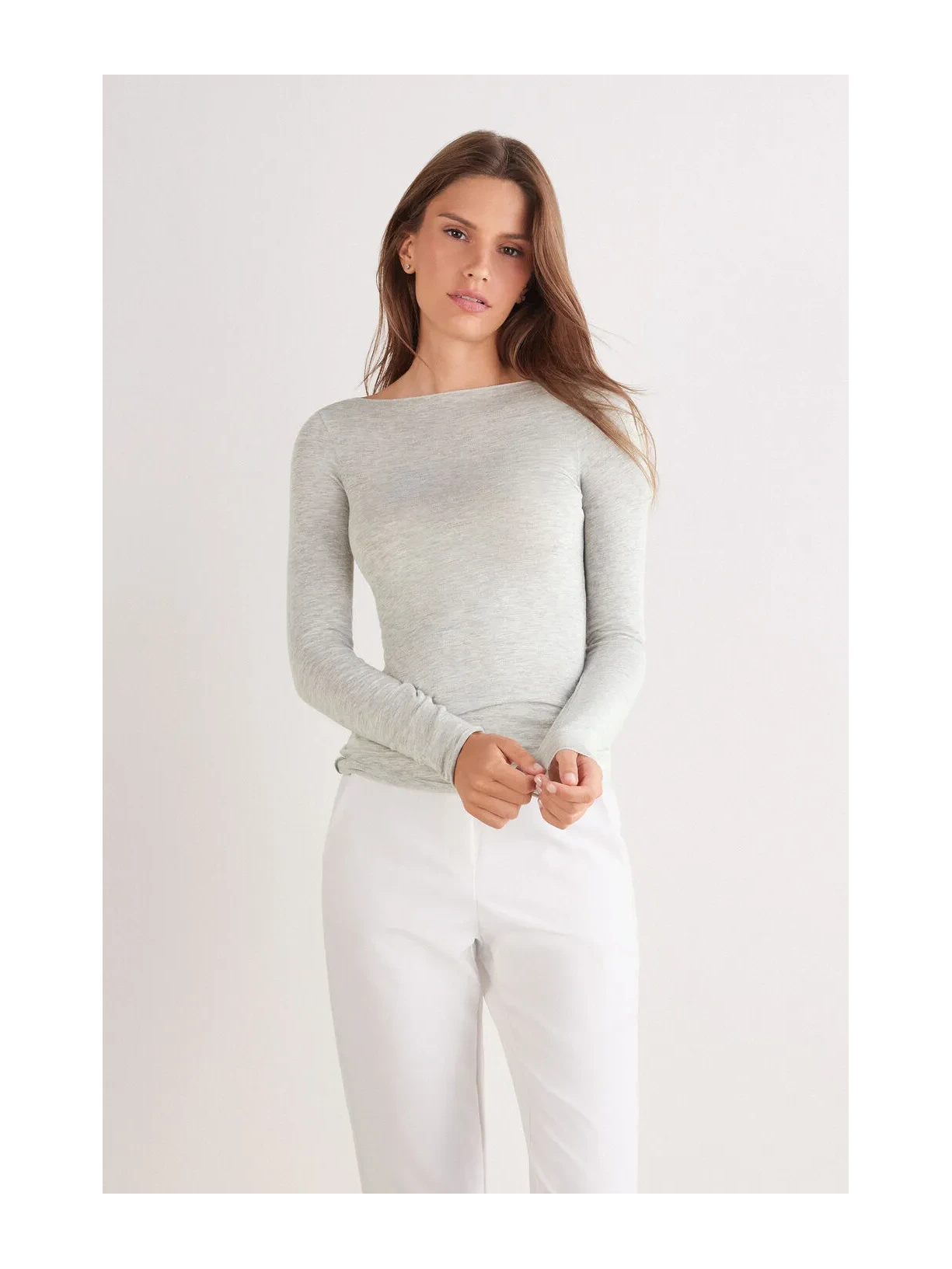Blusa Manga Comprida Em Cashmere Ultralight Cinza Intimissimi