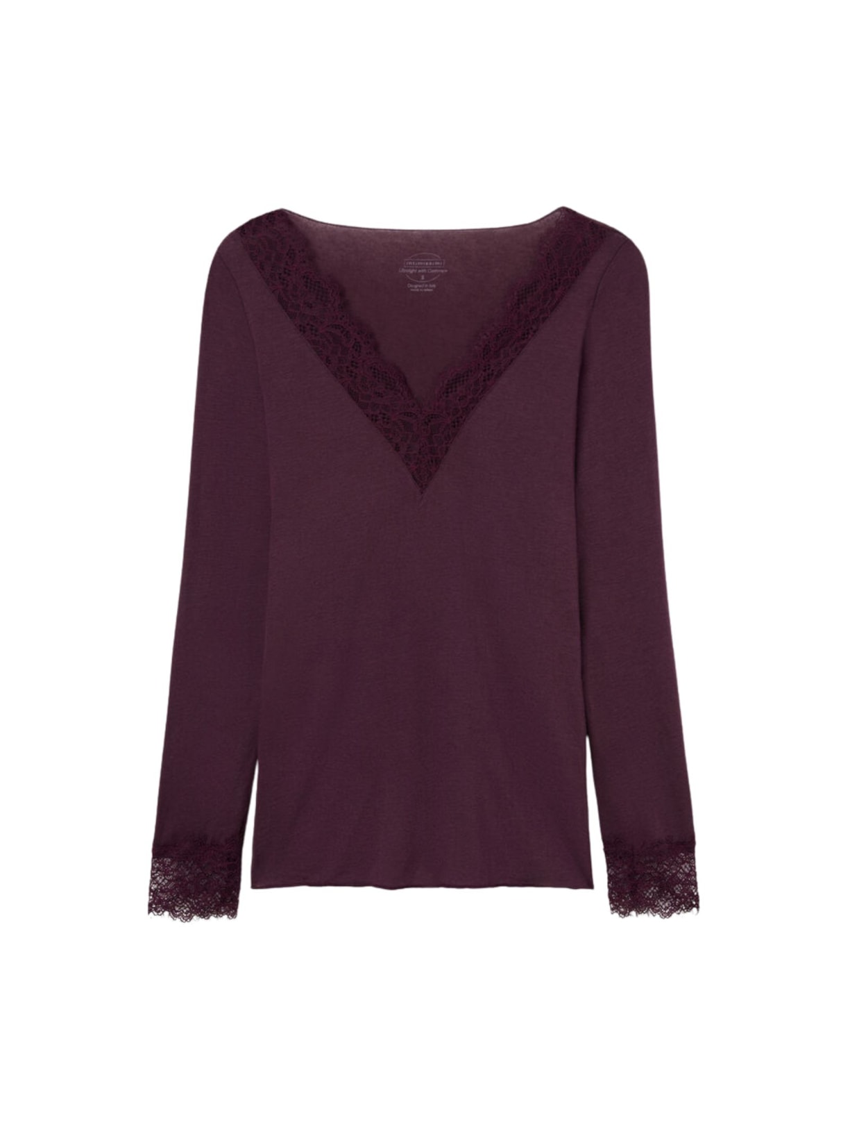 Blusa Manga Comprida Em Cashmere Ultralight e Renda Bordô Intimissimi