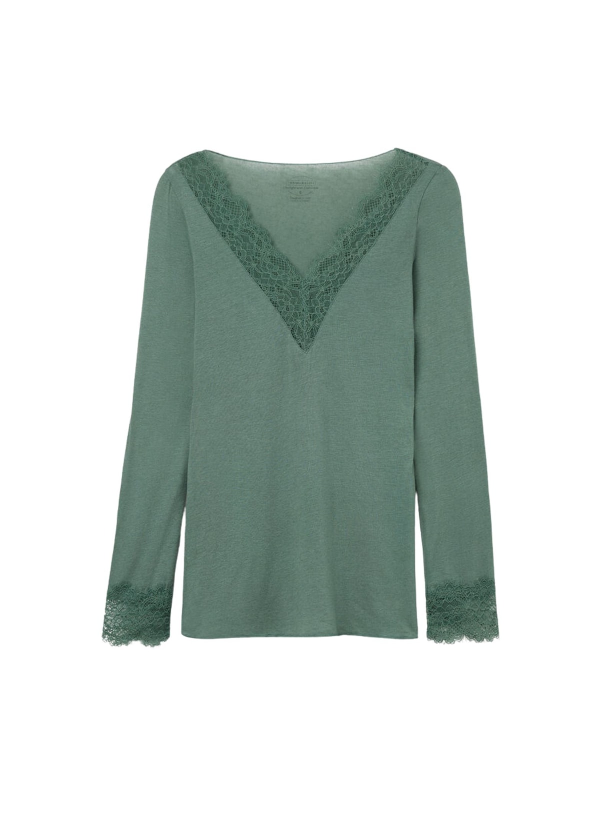 Blusa Manga Comprida Em Cashmere Ultralight e Renda - Verde