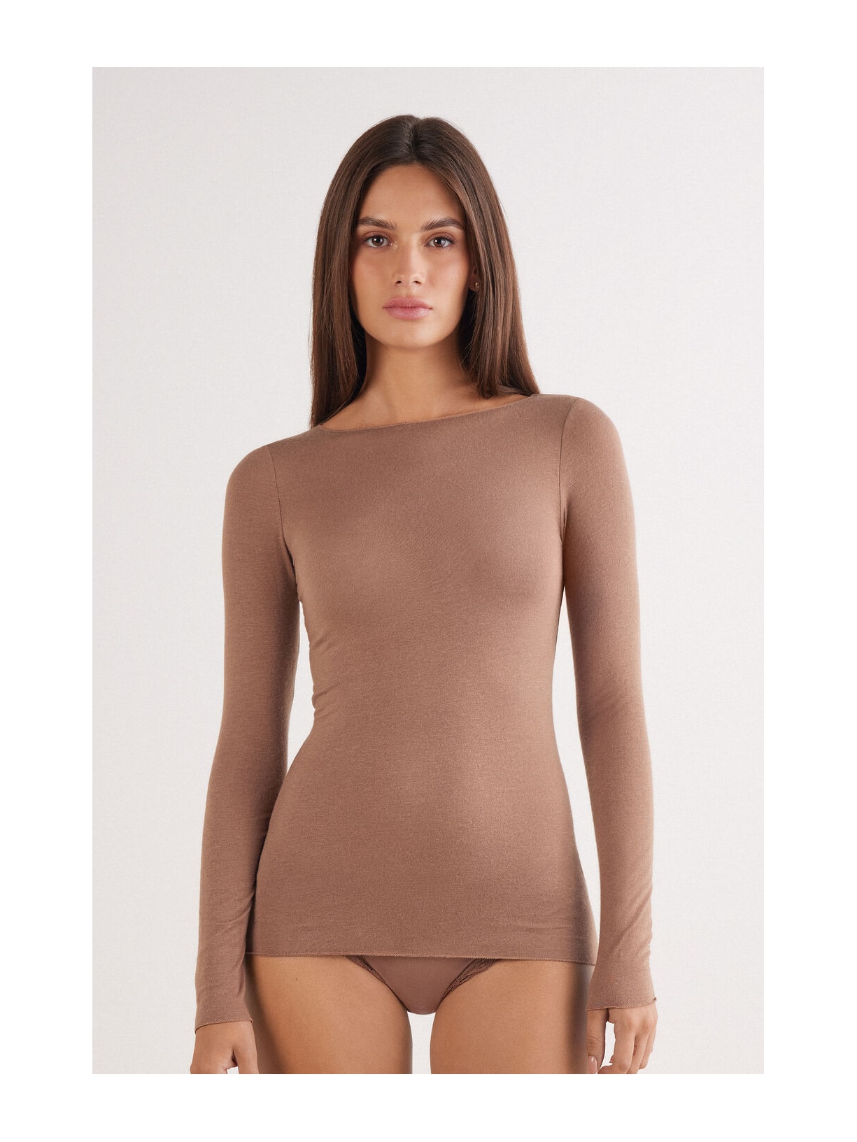 Blusa Manga Comprida Em Cashmere Ultralight Marrom Intimissimi