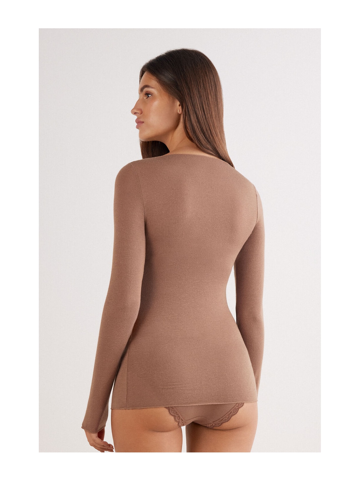 Blusa Manga Comprida Em Cashmere Ultralight Marrom Intimissimi