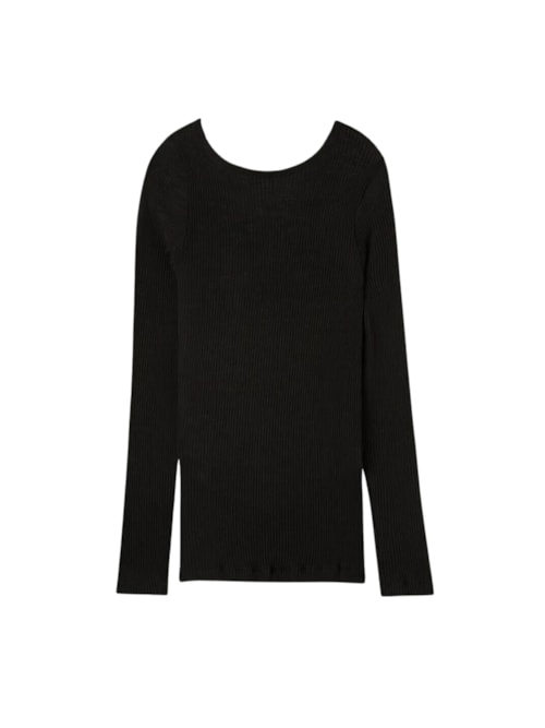 Blusa Manga Comprida Em Lã e Seda - Preto